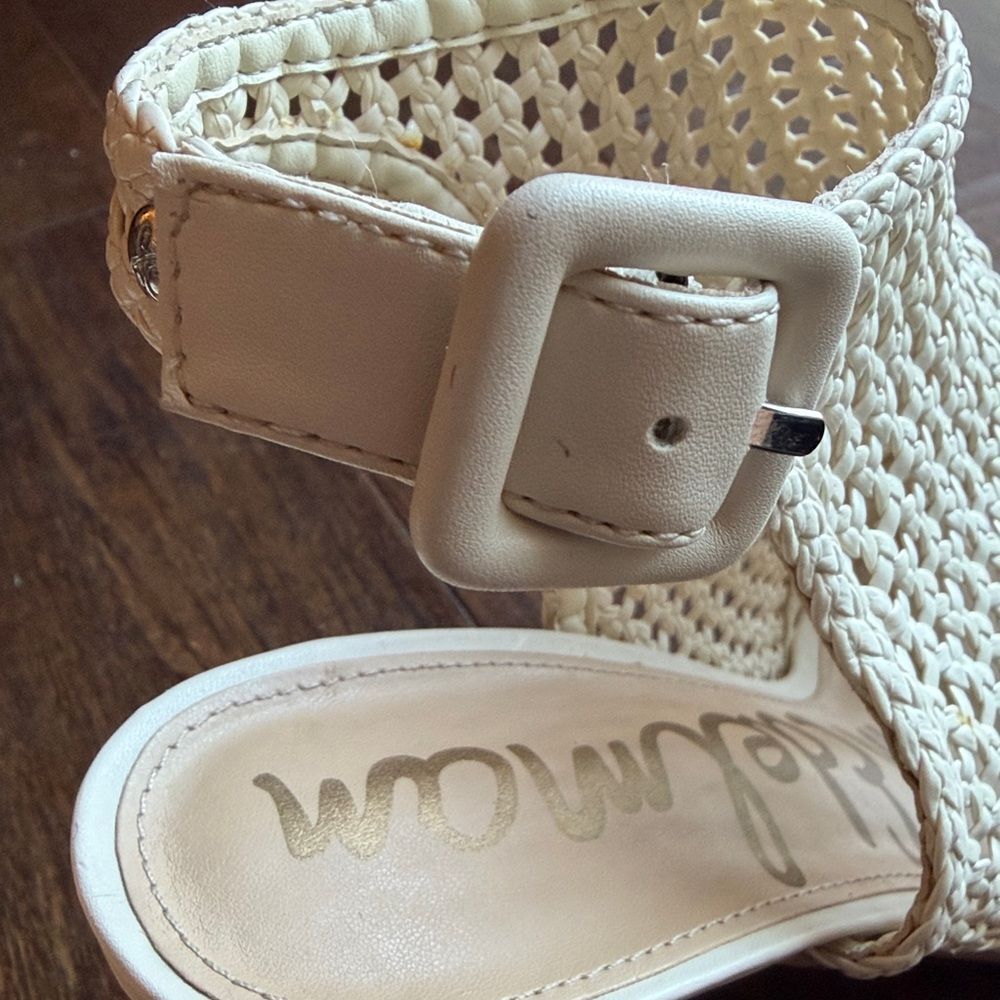 Sam Edelman Evie Cream Leather Woven Block Heel Slingback Sandal Women's 8.5 - Picture 10 of 13